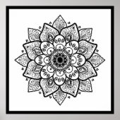 Black Floral Mandala op wit Poster (Voorkant)