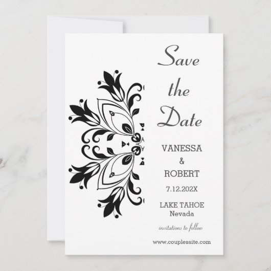 Black Floral Mandala Save The Date (Voorkant)