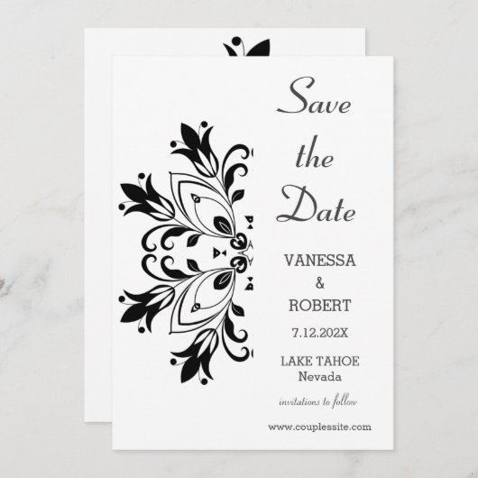 Black Floral Mandala Save The Date (Voorkant / Achterkant)