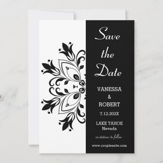 Black Floral Mandala Save The Date (Voorkant)