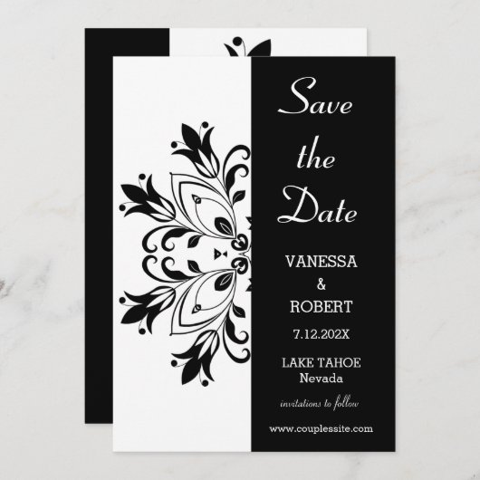 Black Floral Mandala Save The Date (Voorkant / Achterkant)