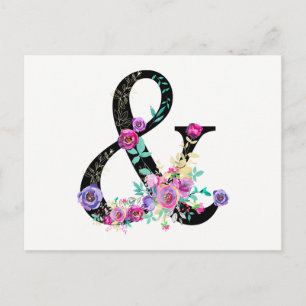 Black Floral Modern Ampersand Chic Bewaar de datum Aankondigingskaart