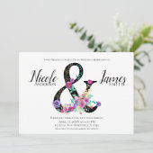 Black Floral Modern Ampersand Chic Spring Wedding Kaart (Staand voorkant)