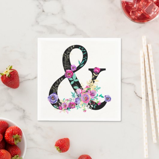 Black Floral Modern Ampersand Chic Spring Wedding Servetten (Insitu)