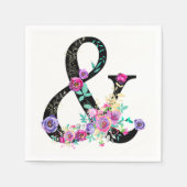 Black Floral Modern Ampersand Chic Spring Wedding Servetten (Voorkant)