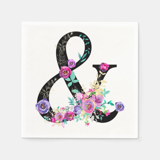 Black Floral Modern Ampersand Chic Spring Wedding Servetten (Voorkant)