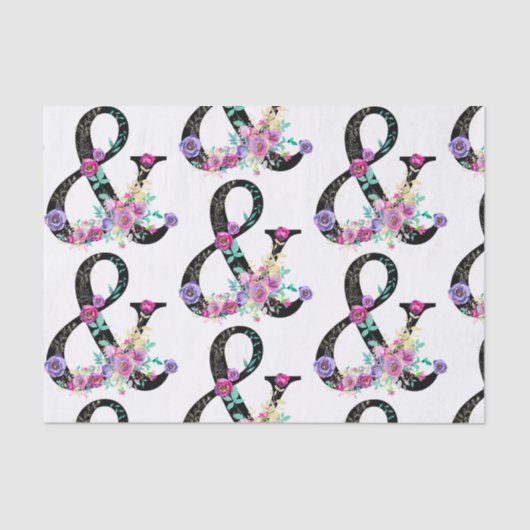 Black Floral Modern Ampersand Chic Spring Wedding Tissuepapier (Voorkant)