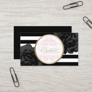 Black Floral Modern Stripes Event Planner Stylist Visitekaartje