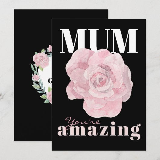 Black Floral Moederdag Holiday Kaart (Voorkant / Achterkant)