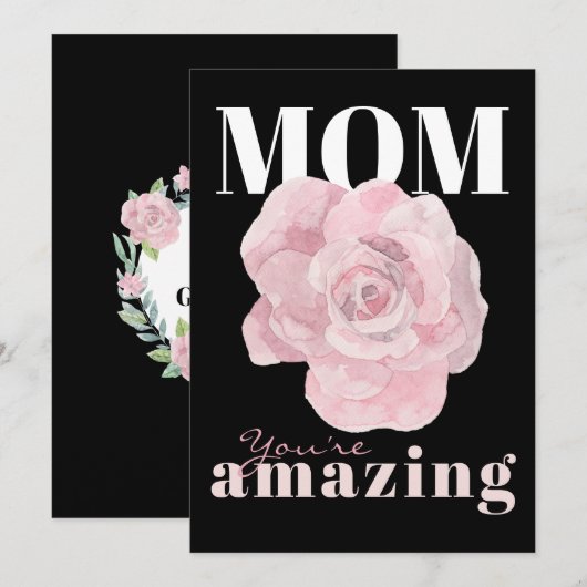 Black Floral Moederdag Holiday Kaart (Voorkant / Achterkant)