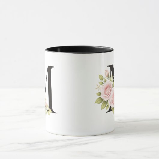 Black Floral Monogram M Mug Mok (Midden)