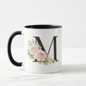 Black Floral Monogram M Mug Mok (Links)