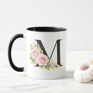 Black Floral Monogram M Mug Mok