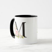 Black Floral Monogram M Mug Mok (Voorkant links)