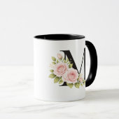 Black Floral Monogram M Mug Mok (Voorkant rechts)
