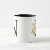 Black Floral Monogram N Mug Mok (Midden)