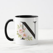 Black Floral Monogram N Mug Mok (Links)