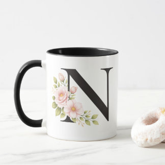 Black Floral Monogram N Mug Mok