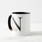 Black Floral Monogram N Mug Mok (Voorkant links)