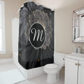 Black Floral Monogram Personaliseren Douchegordijn (In situ)