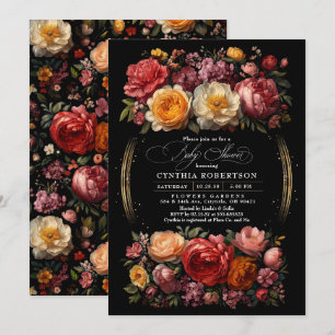 Black Floral Moody Botanisch Meisje Baby shower Kaart
