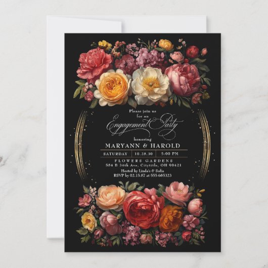 Black Floral Moody Botanische Chic Engagement Part Kaart (Voorkant)