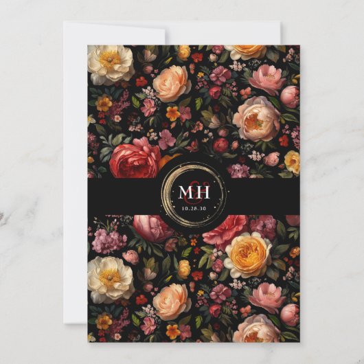 Black Floral Moody Botanische Chic Engagement Part Kaart (Achterkant)