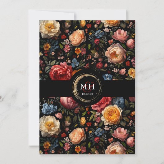 Black Floral Moody Botanische Chic Engagement Part Kaart (Achterkant)