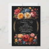 Black Floral Moody Botanische Chic Graduation Part Kaart (Voorkant)