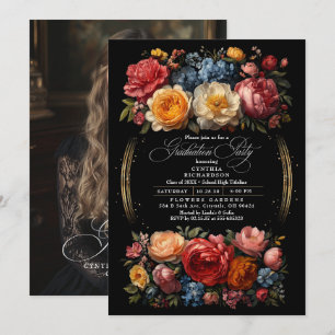 Black Floral Moody Botanische Chic Graduation Part Kaart