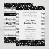 Black Floral Music Wedding Invitation Kaart (Voorkant / Achterkant)