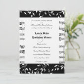Black Floral Music Wedding Invitation Kaart (Staand voorkant)
