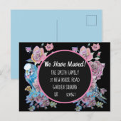 Black Floral New Address Briefkaart, we gaan verde Briefkaart (Voorkant / Achterkant)