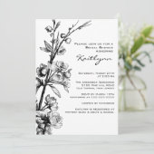 Black Floral op White Bridal Shower Invitation Kaart (Staand voorkant)