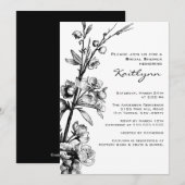 Black Floral op White Bridal Shower Invitation Kaart (Voorkant / Achterkant)