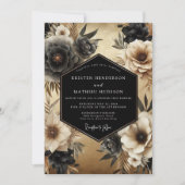 Black Floral Opulence Wedding Kaart (Voorkant)