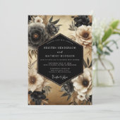 Black Floral Opulence Wedding Kaart (Staand voorkant)