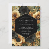 Black Floral Opulent Wedding Kaart (Voorkant)