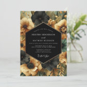 Black Floral Opulent Wedding Kaart (Staand voorkant)