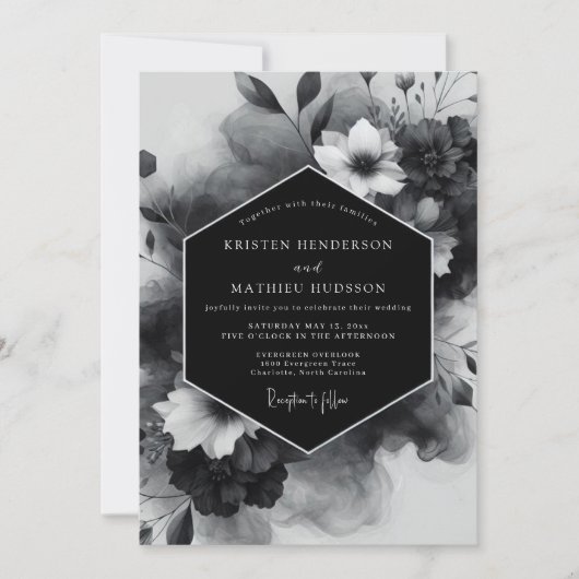 Black Floral Opulent Wedding Kaart (Voorkant)