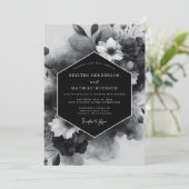 Black Floral Opulent Wedding Kaart (Staand voorkant)