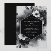 Black Floral Opulent Wedding Kaart (Voorkant / Achterkant)