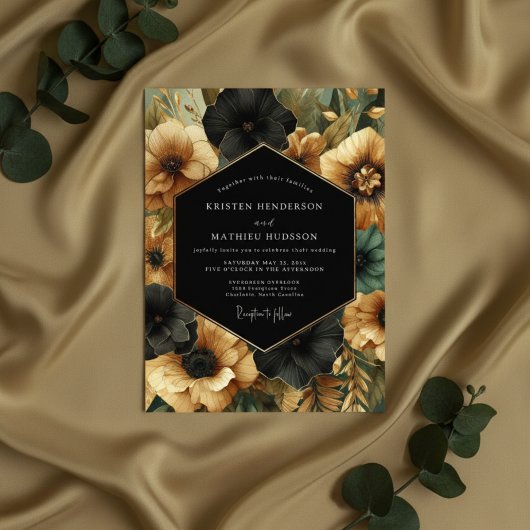 Black Floral Opulent Wedding Kaart