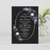 Black Floral Oval Wedding Invitation Kaart (Staand voorkant)