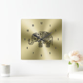 Black Floral Paisley Elephant Gold Stainless Steel Vierkante Klok (Huis)