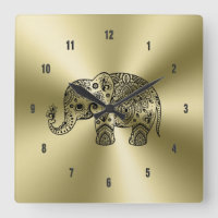 Black Floral Paisley Elephant Gold Stainless Steel