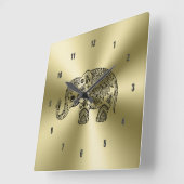Black Floral Paisley Elephant Gold Stainless Steel Vierkante Klok (Hoek)