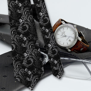 Black Floral Paisley Lacework Pattern Stropdas