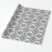 Black Floral Paisley Mandala Pattern Cadeaupapier (Uitgerold)