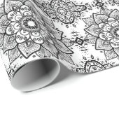 Black Floral Paisley Mandala Pattern Cadeaupapier (Rol Hoek)